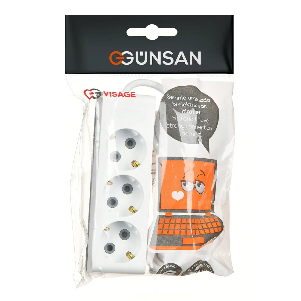 3 Gang Socket Outlet with Side Earth and Shutter 2m - Günsan