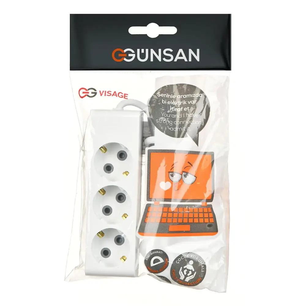 3 Gang Socket Outlet with Side Earth and Shutter 3m - Günsan