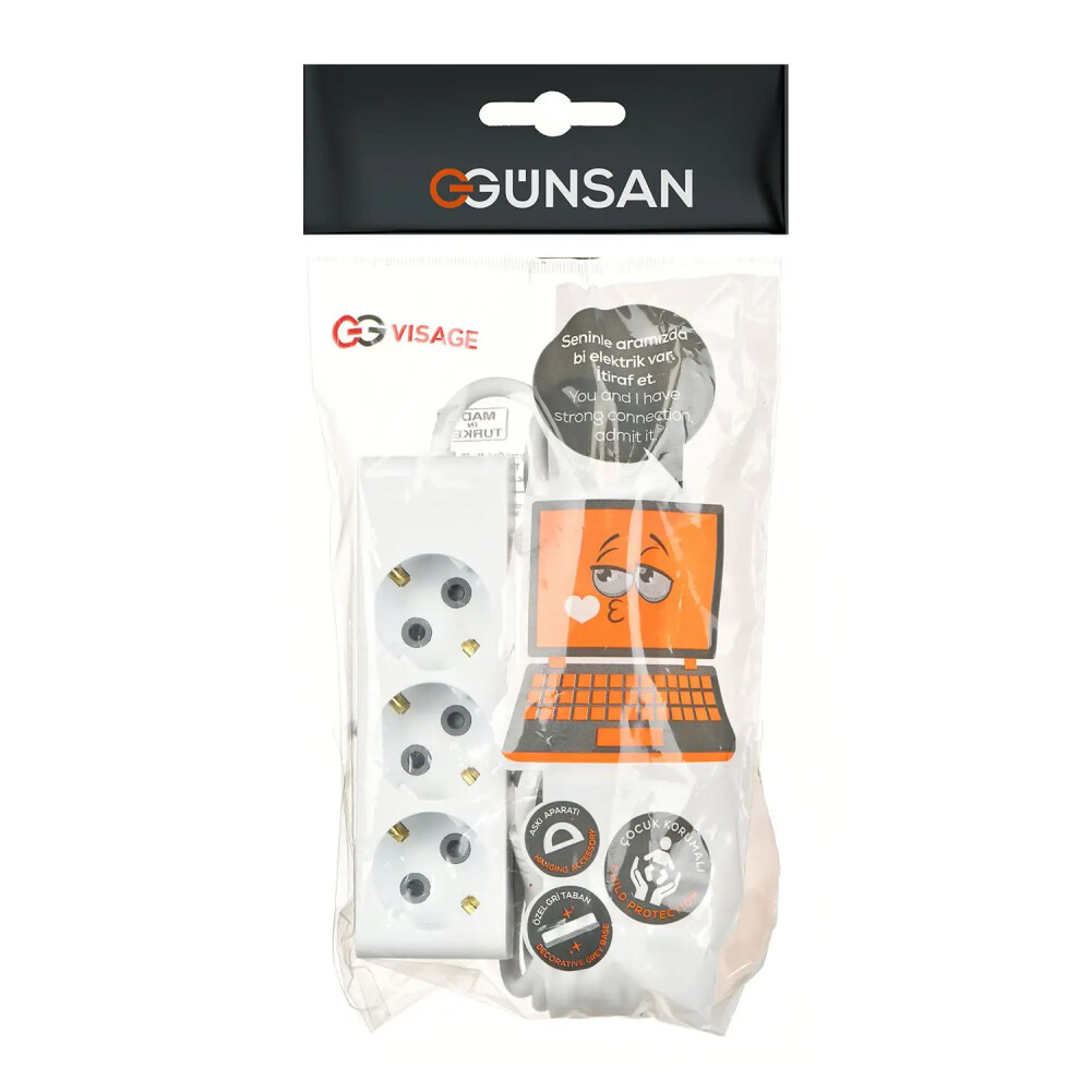 3 Gang Socket Outlet with Side Earth and Shutter 5m - Günsan