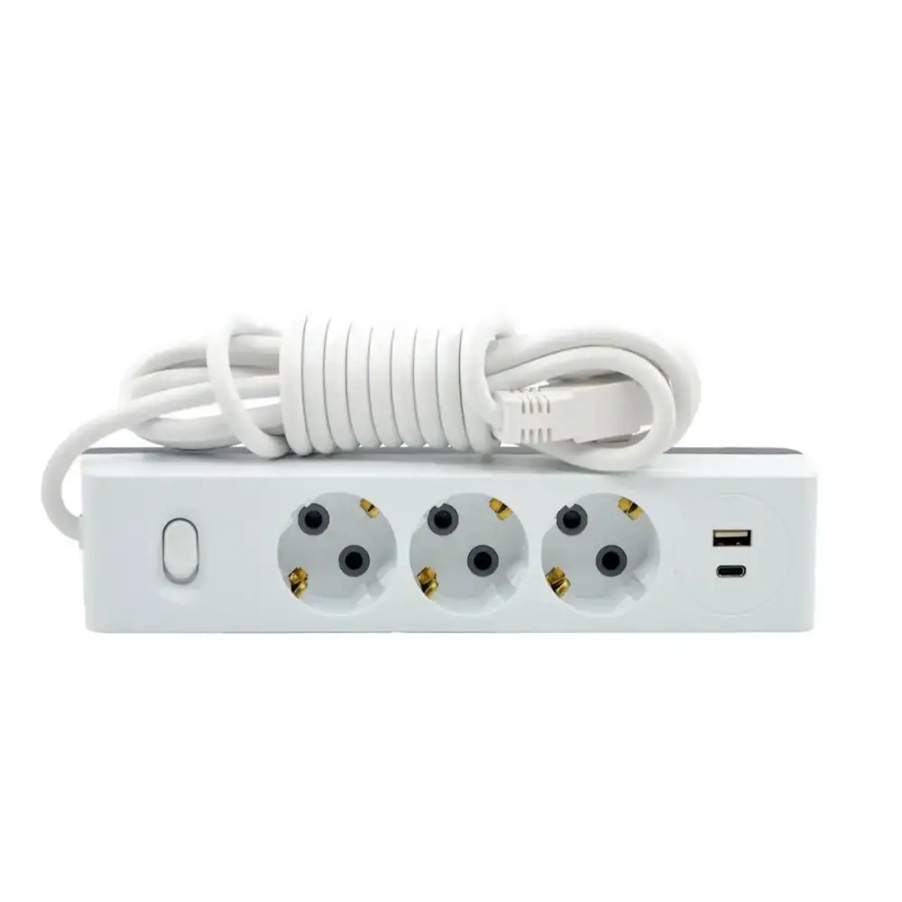 Visage USB + Type C çıkışlı, Üçlü Çocuk Korumalı Topraklı Anahtarlı Priz 3mt, Beyaz - 3